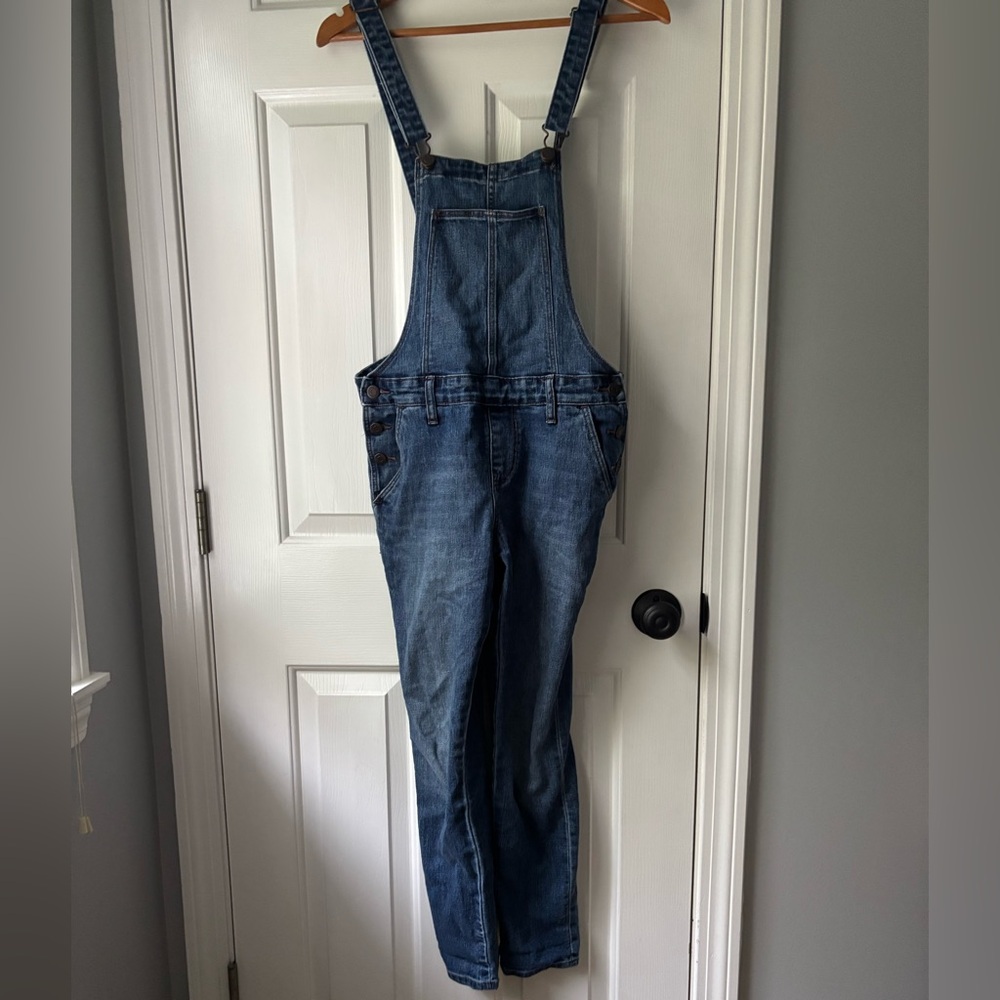 Old Navy Straight Blue Jean Bib Overalls Stretch Denim